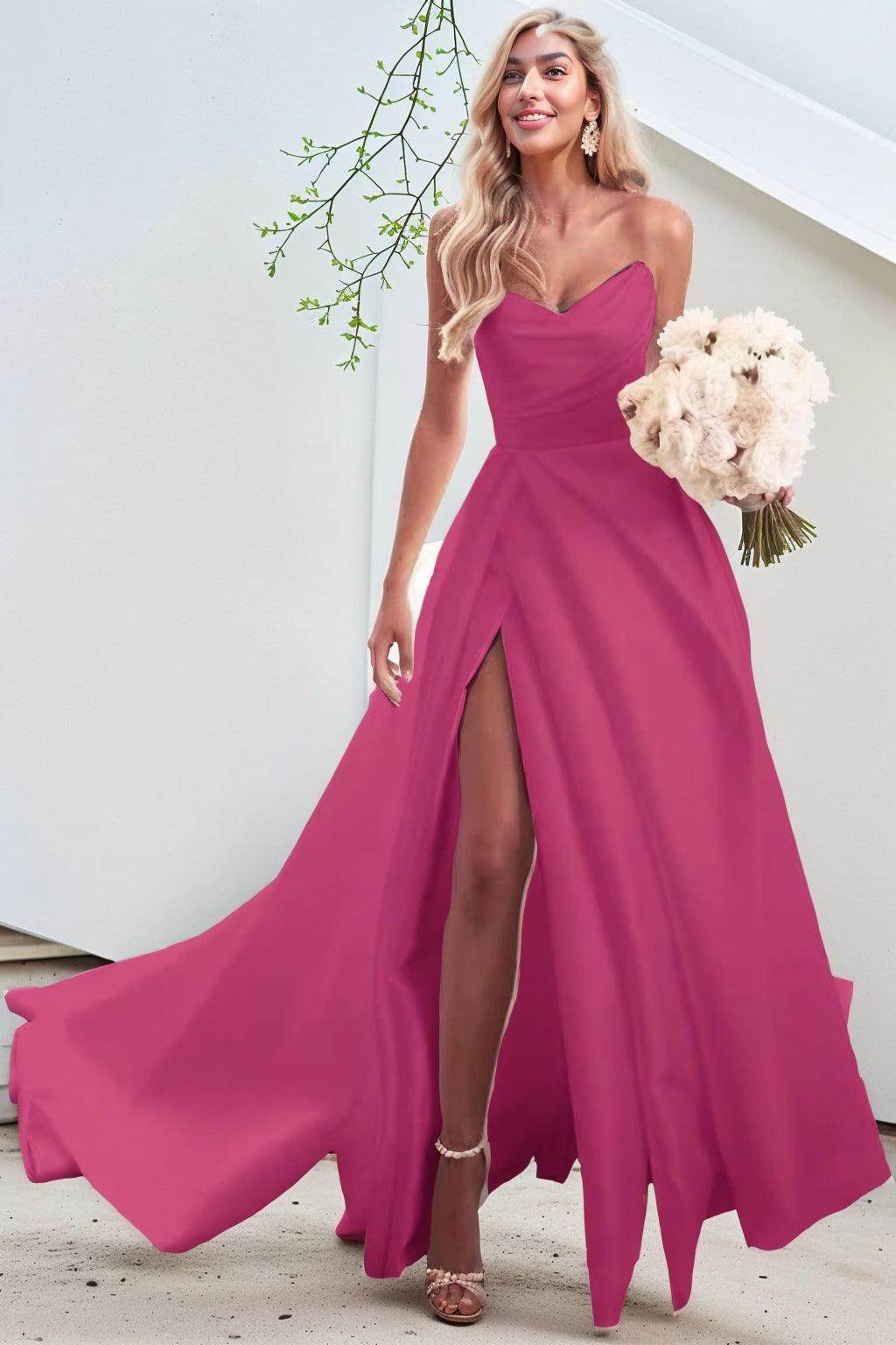 A-Line Court Train Satin Prom Dress CS0423 - COCOMELODY