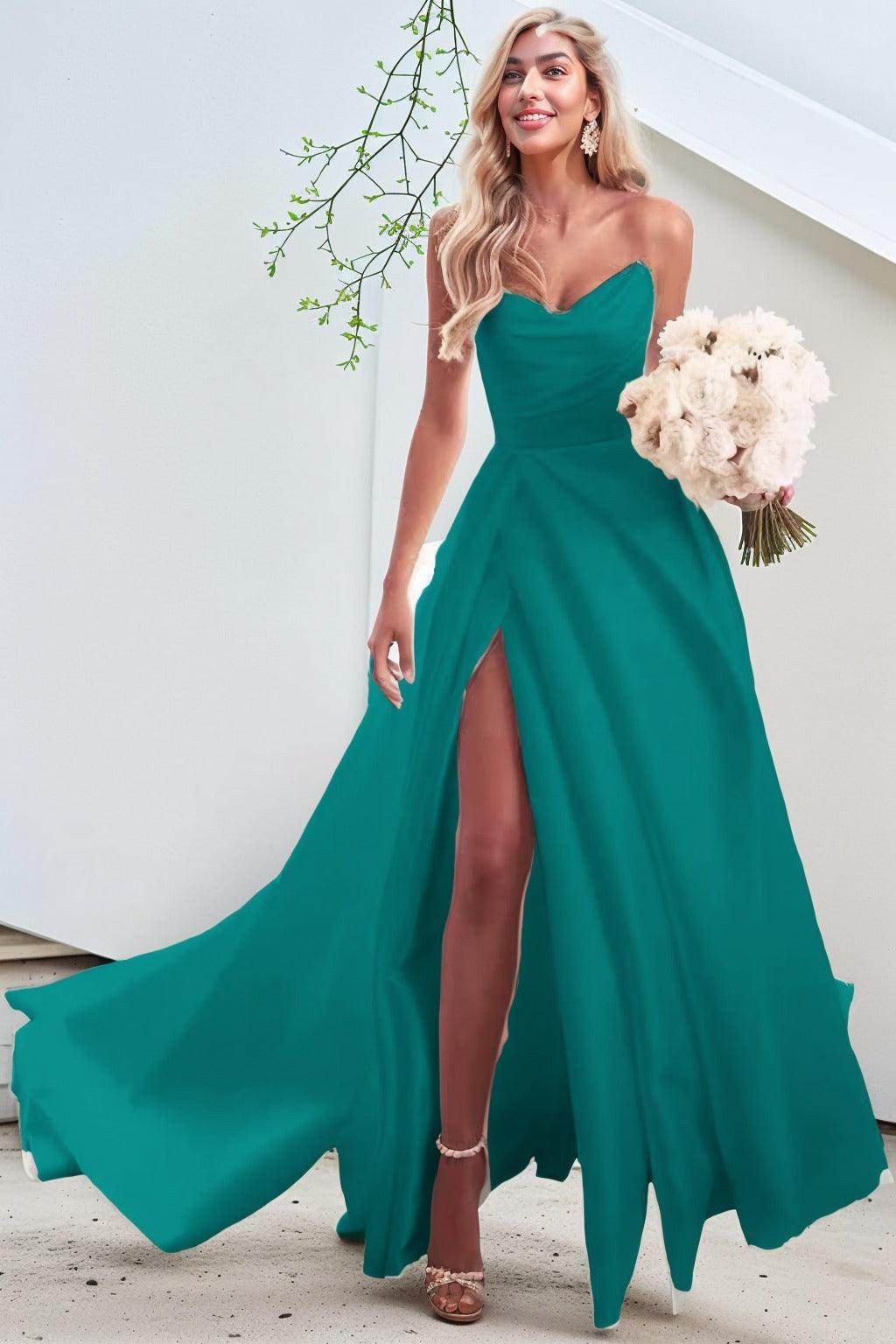 A-Line Court Train Satin Prom Dress CS0423 - COCOMELODY