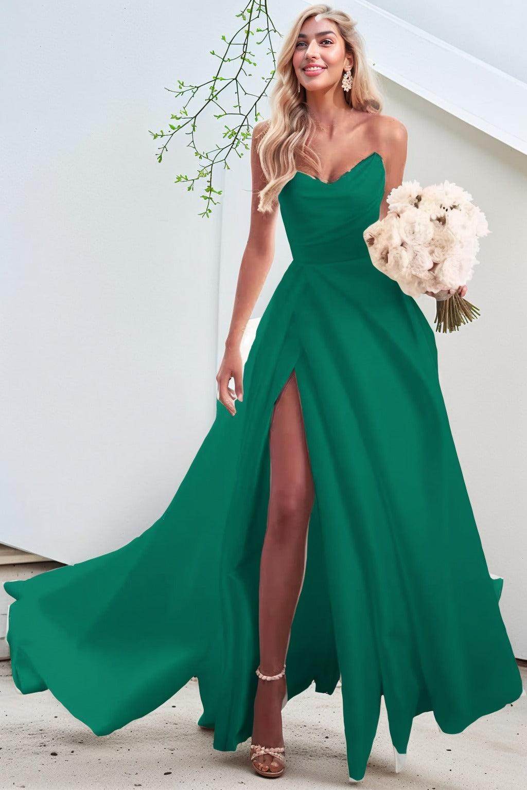 A-Line Court Train Satin Prom Dress CS0423 - COCOMELODY