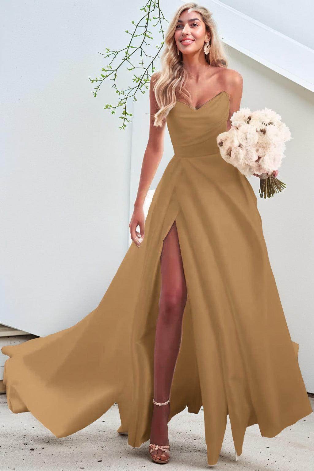 A-Line Court Train Satin Prom Dress CS0423 - COCOMELODY