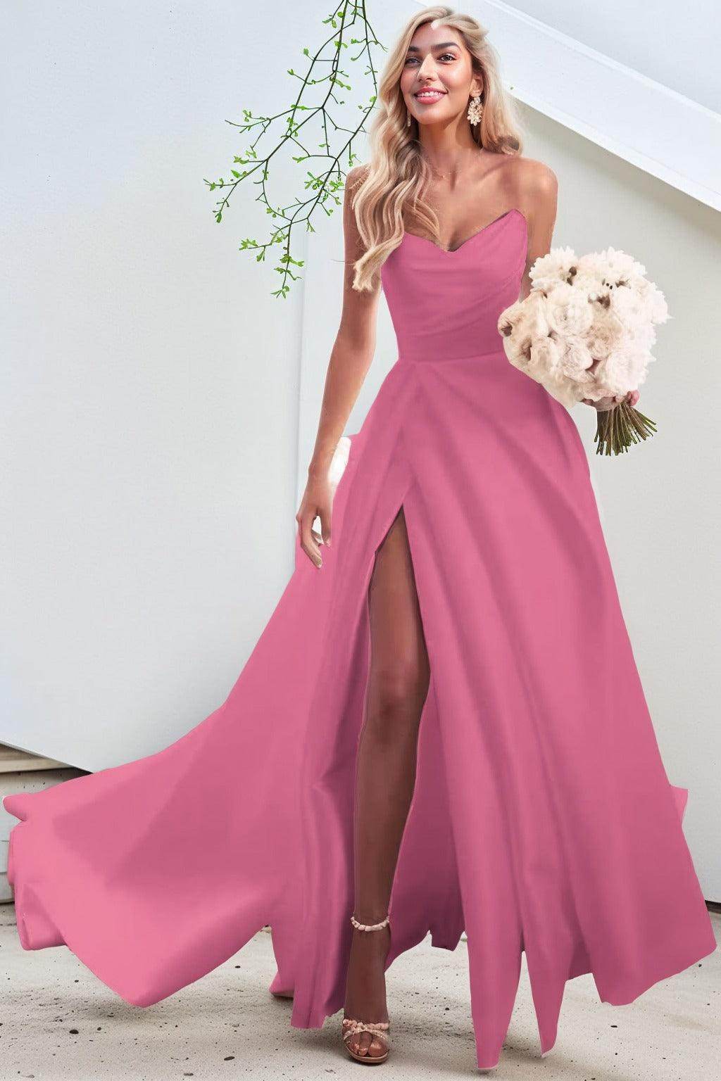A-Line Court Train Satin Prom Dress CS0423 - COCOMELODY