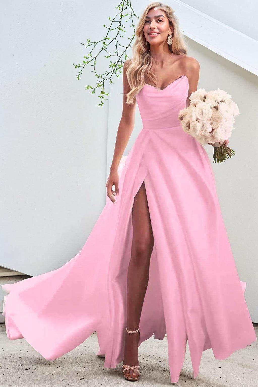 A-Line Court Train Satin Prom Dress CS0423 - COCOMELODY