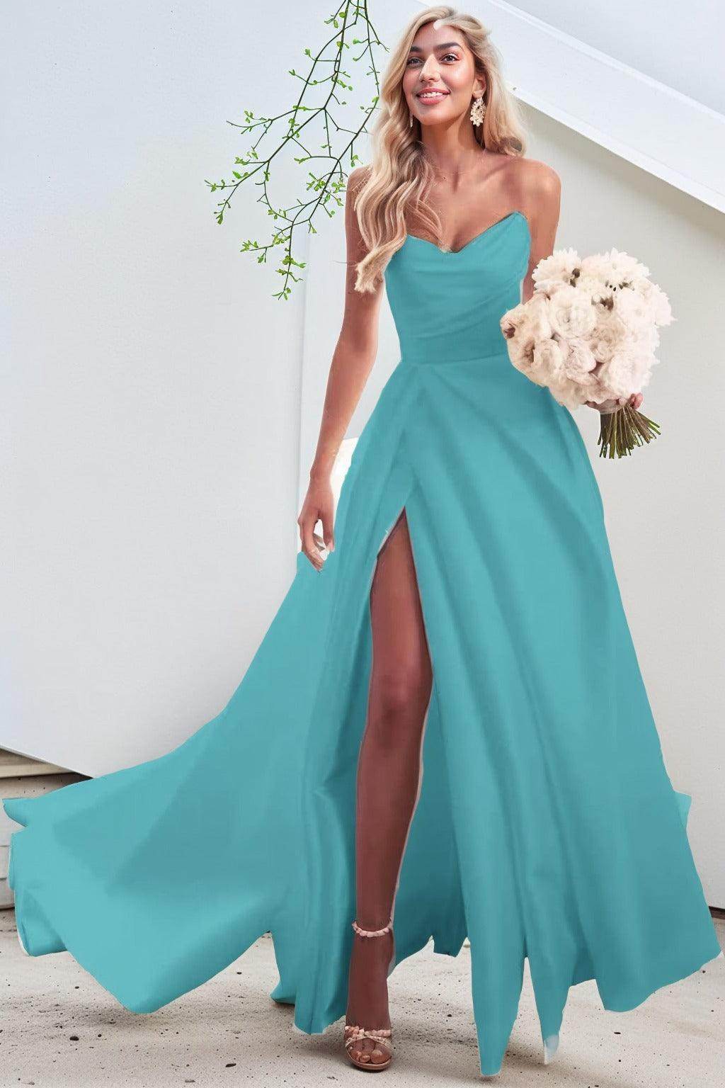 A-Line Court Train Satin Prom Dress CS0423 - COCOMELODY