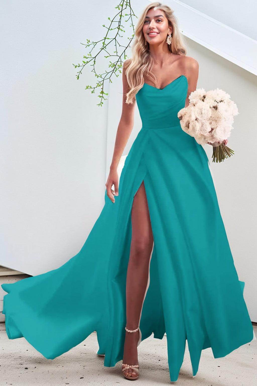A-Line Court Train Satin Prom Dress CS0423 - COCOMELODY