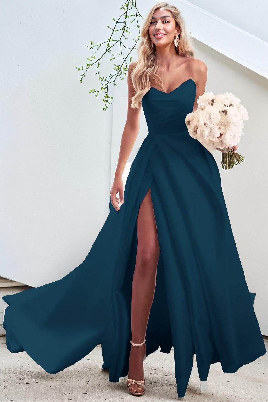 A-Line Court Train Satin Prom Dress CS0423 - COCOMELODY