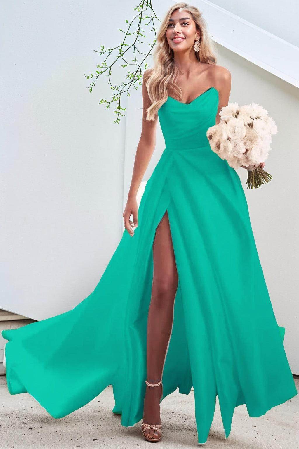 A-Line Court Train Satin Prom Dress CS0423 - COCOMELODY