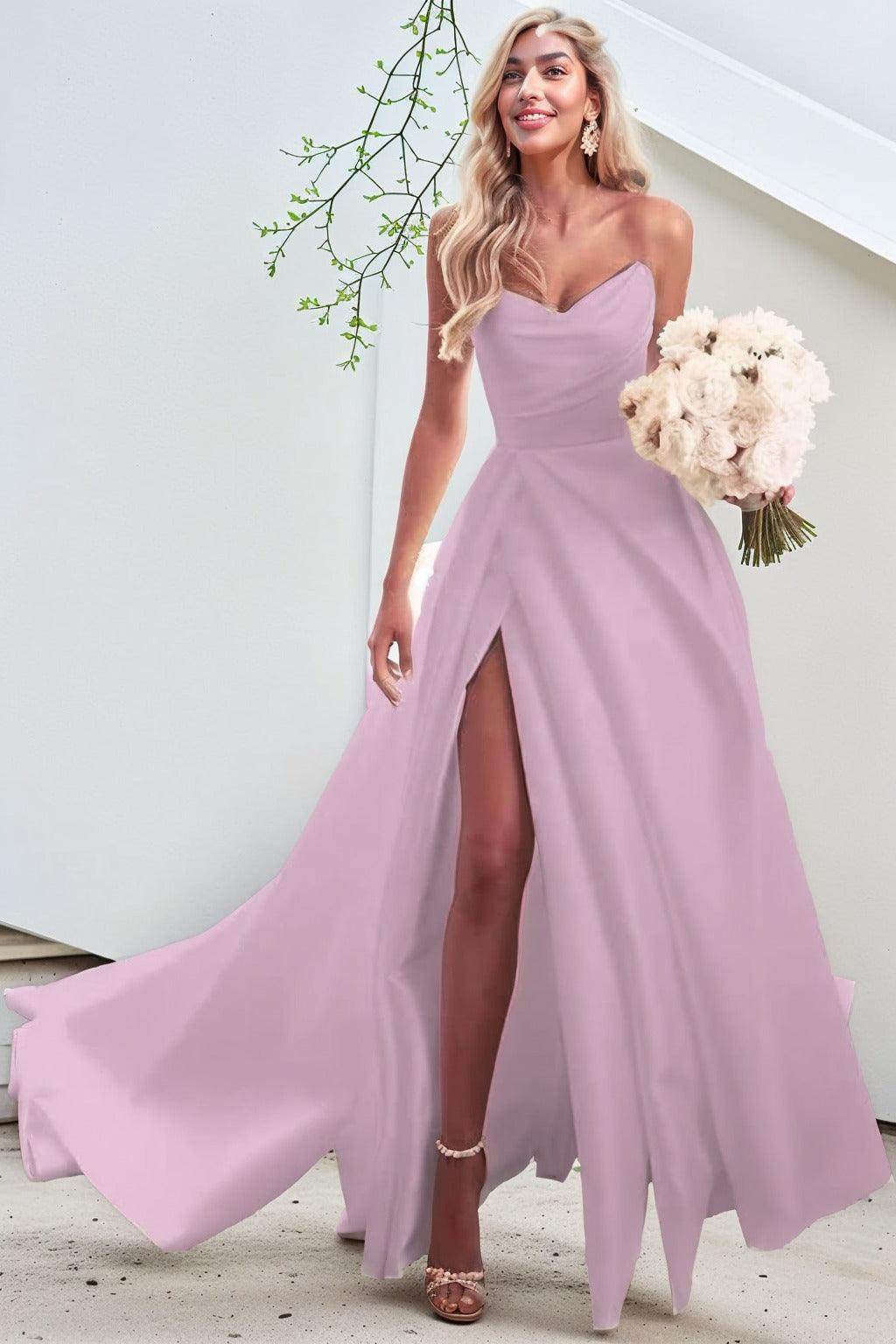 A-Line Court Train Satin Prom Dress CS0423 - COCOMELODY
