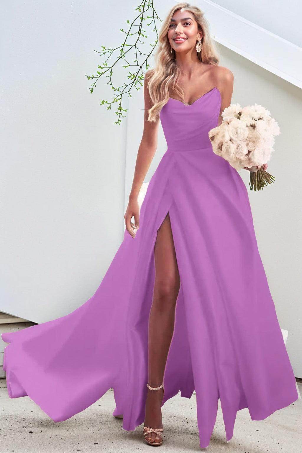 A-Line Court Train Satin Prom Dress CS0423 - COCOMELODY