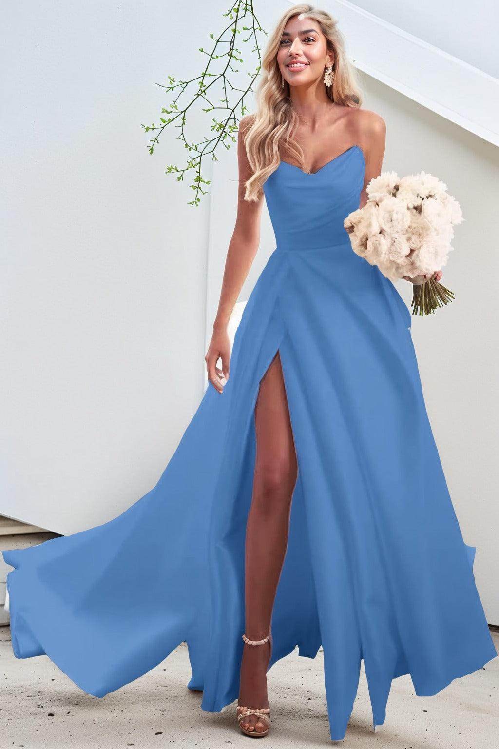 A-Line Court Train Satin Prom Dress CS0423 - COCOMELODY