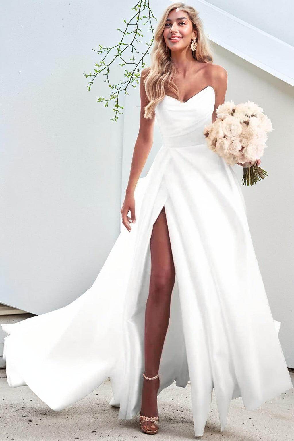 A-Line Court Train Satin Prom Dress CS0423 - COCOMELODY