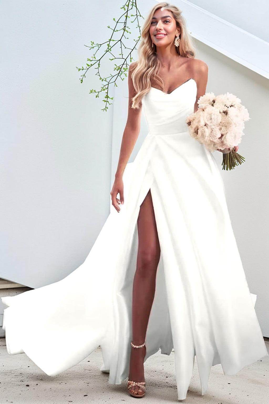 A-Line Court Train Satin Prom Dress CS0423 - COCOMELODY