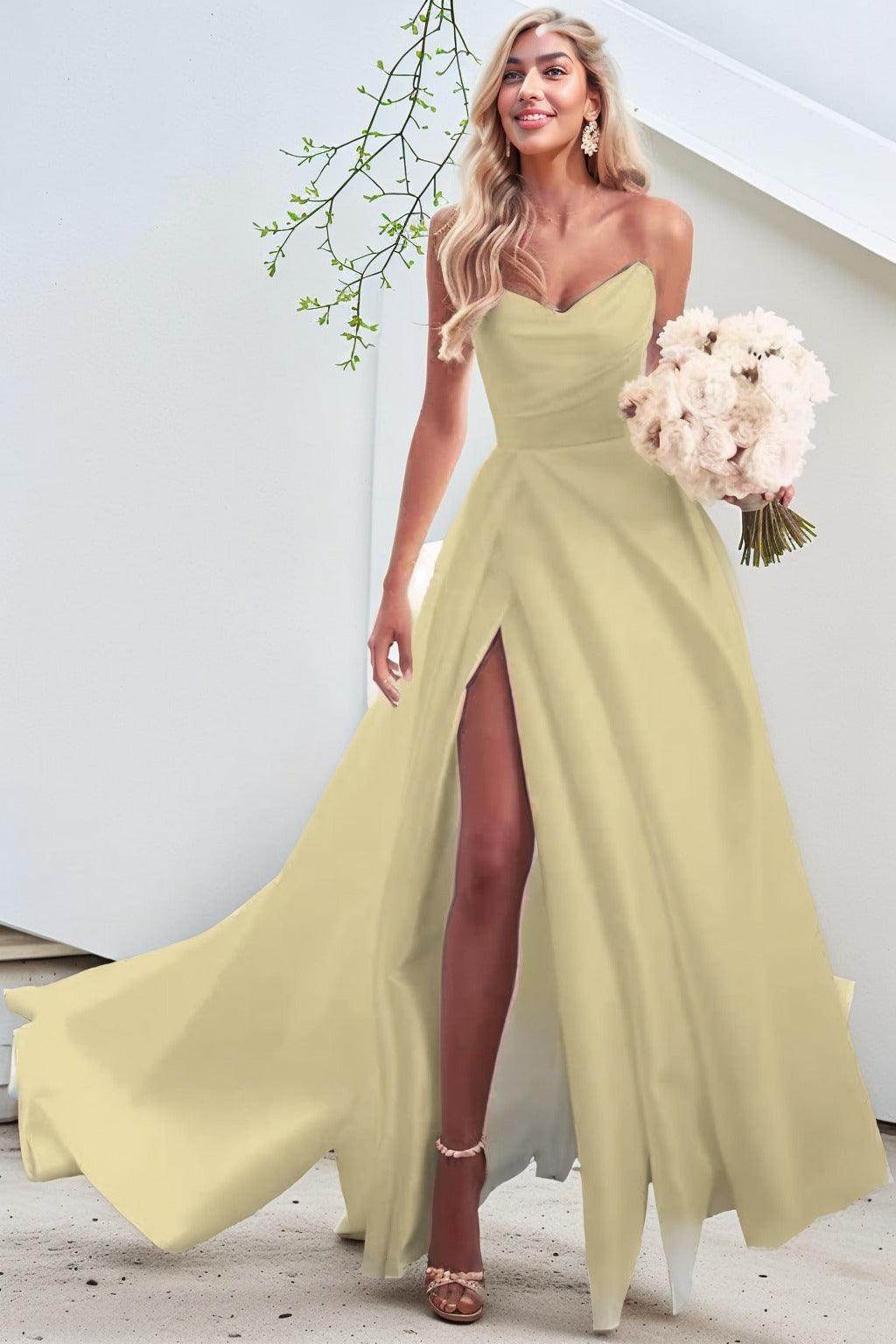 A-Line Court Train Satin Prom Dress CS0423 - COCOMELODY