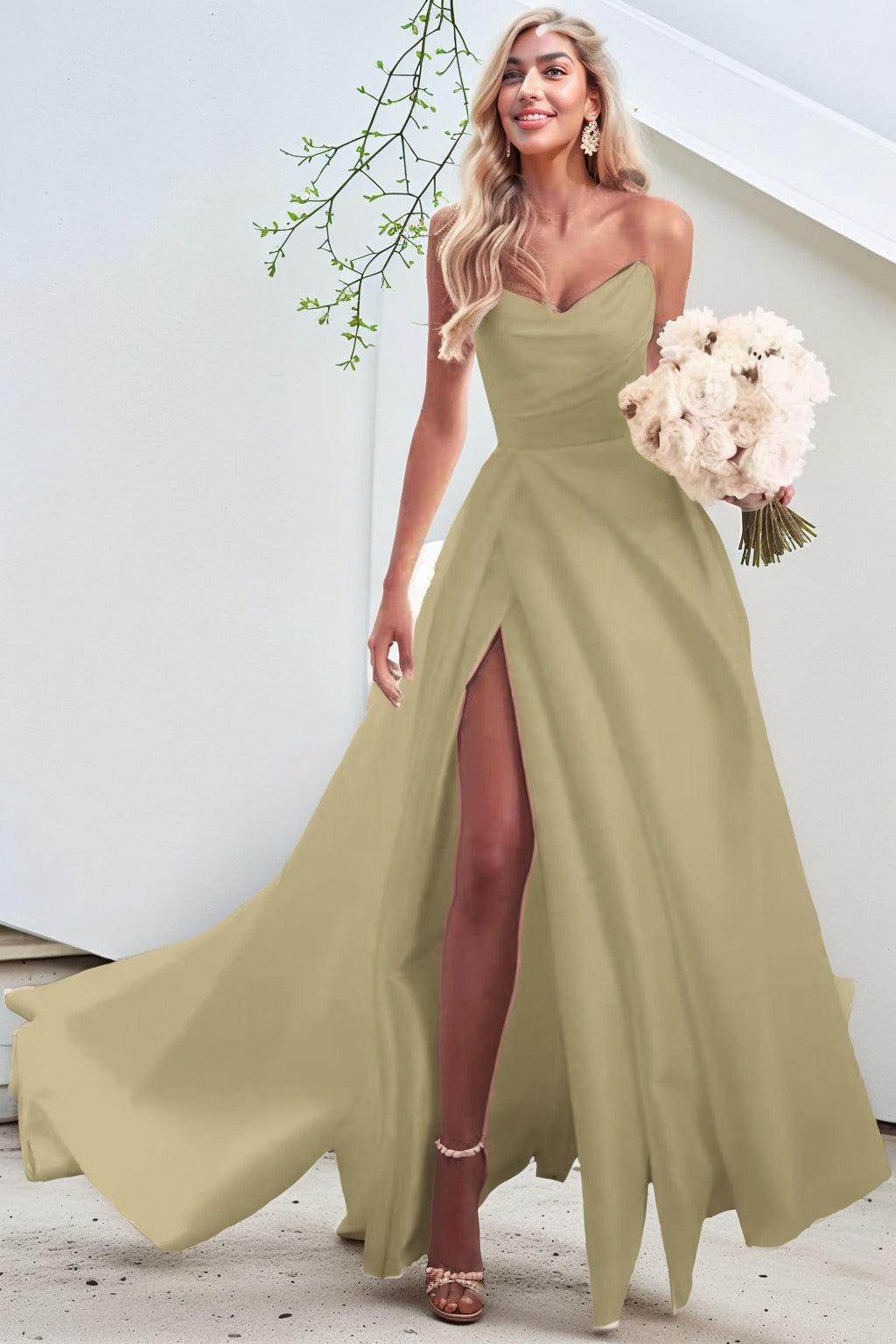 A-Line Court Train Satin Prom Dress CS0423 - COCOMELODY