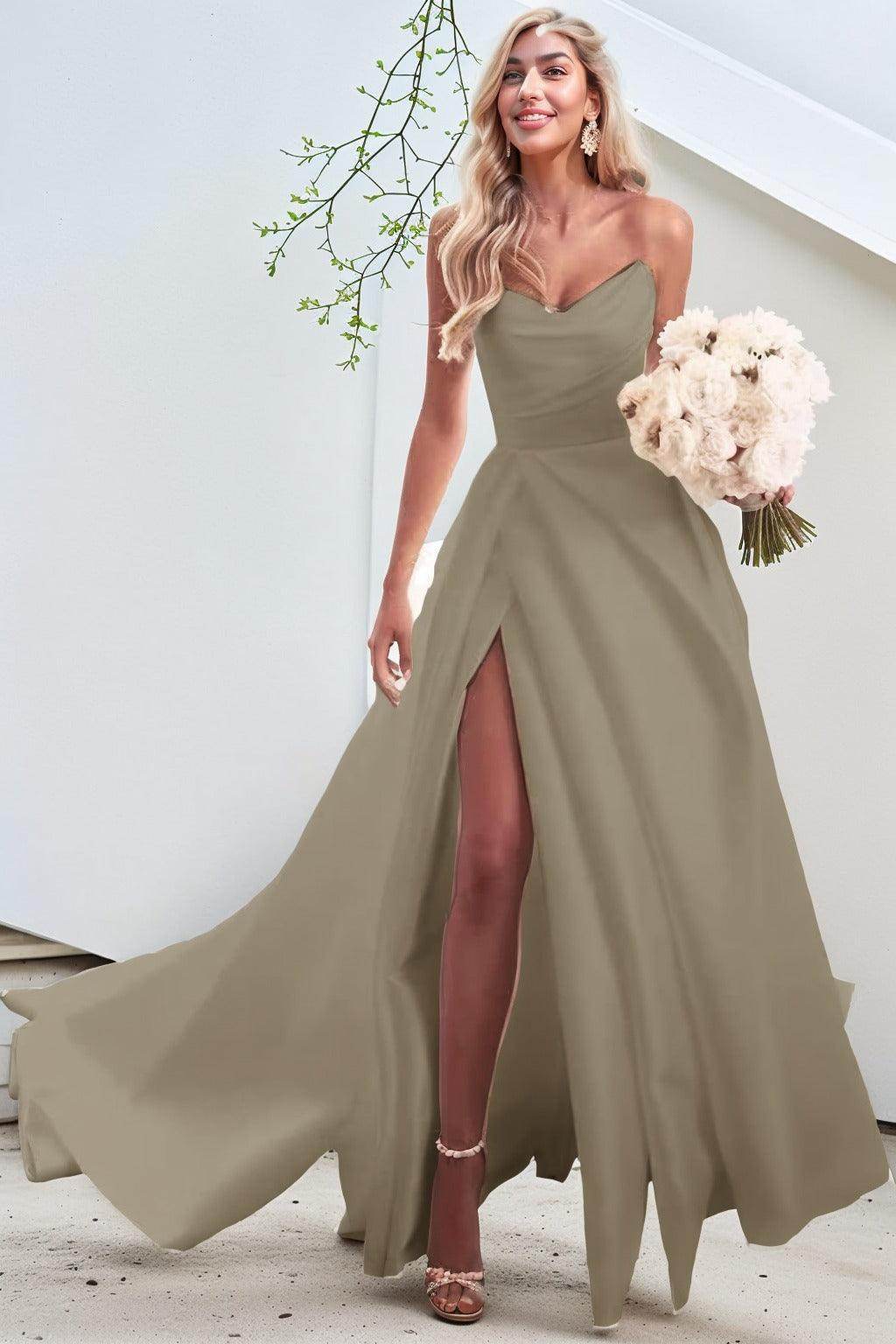 A-Line Court Train Satin Prom Dress CS0423 - COCOMELODY