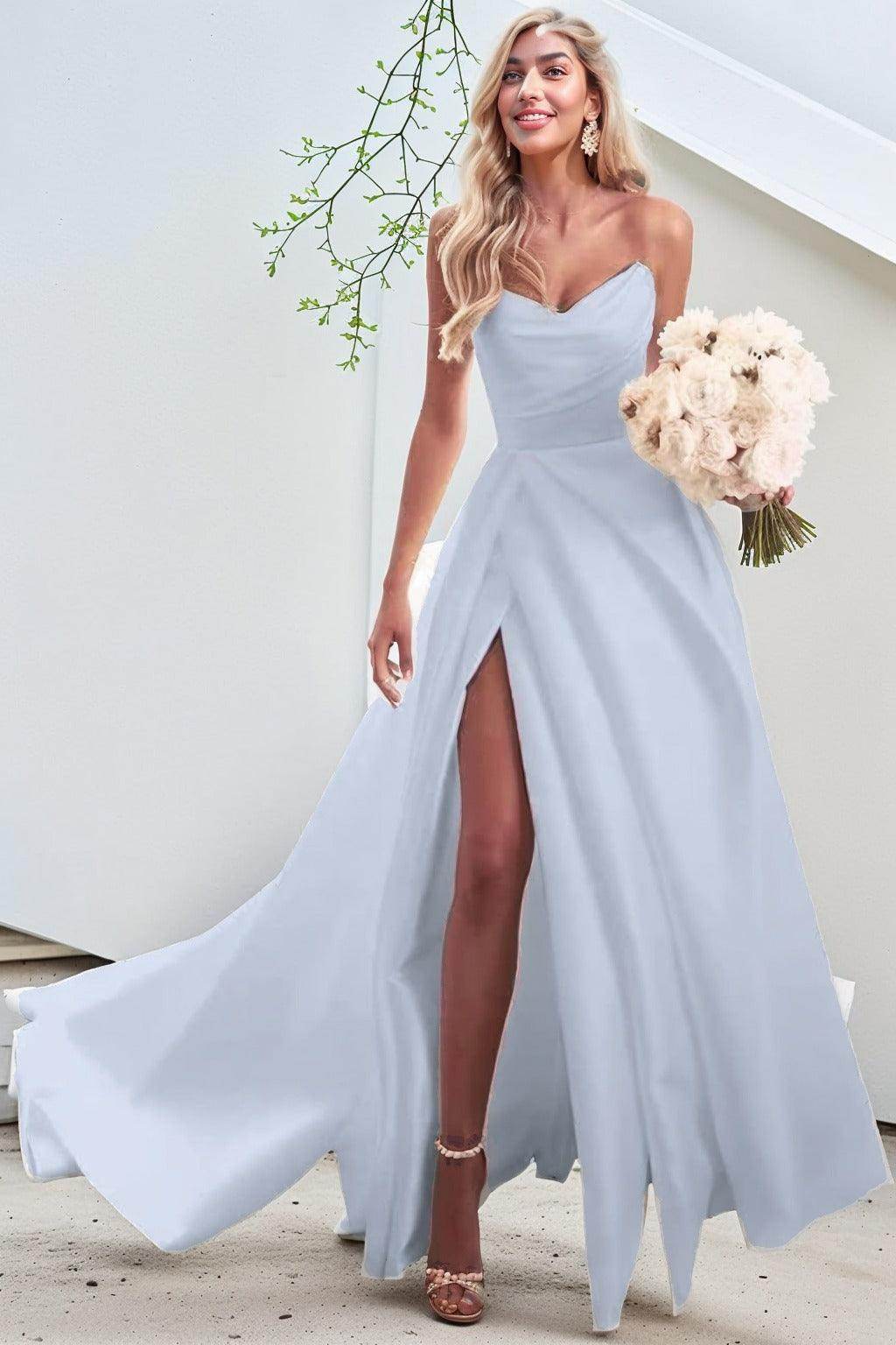 A-Line Court Train Satin Prom Dress CS0423 - COCOMELODY