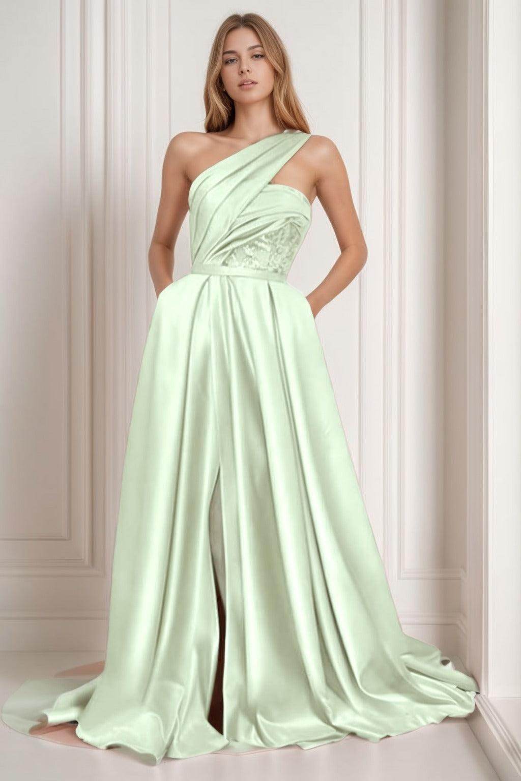 A-Line Sweep-Brush Train Satin Prom Dress COCOMELODY CS0429, Orange A-Line Sweep-Brush Train Satin Prom Dress COCOMELODY CS0429, Orange