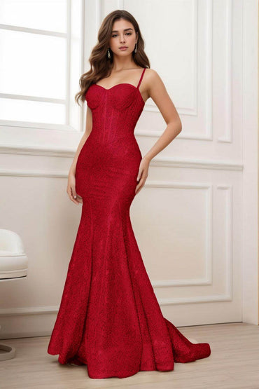 Trumpet-Mermaid Sweep-Brush Train Sequined Prom Dress CS0430 - COCOMELODY