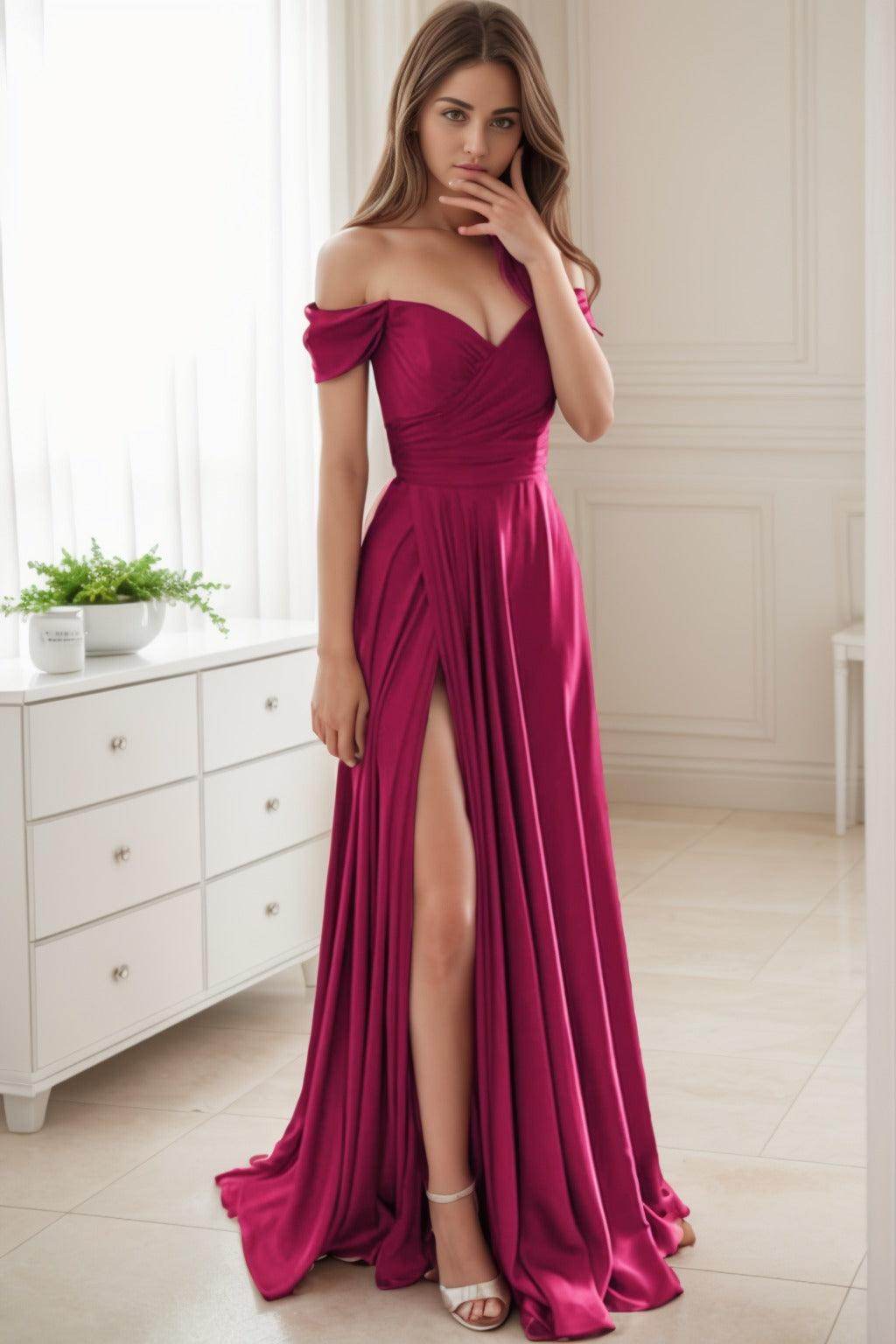 A-Line Sweep-Brush Train Silk-Like Prom Dress CS0432 - COCOMELODY