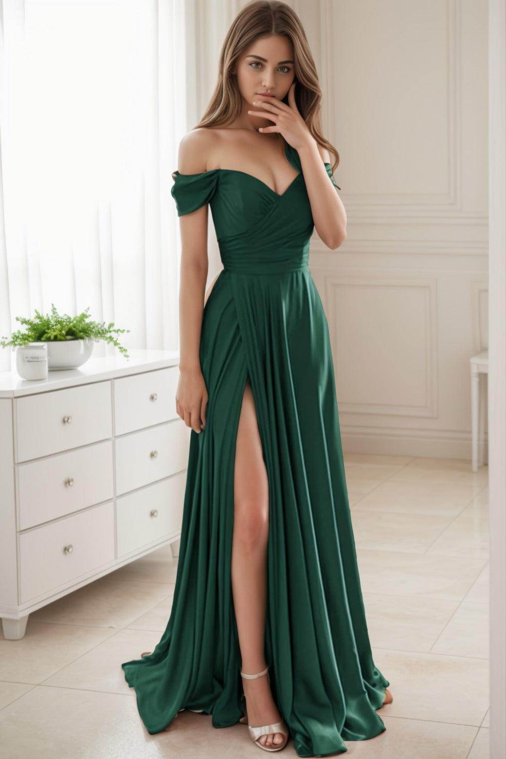 A-Line Sweep-Brush Train Silk-Like Prom Dress CS0432 - COCOMELODY