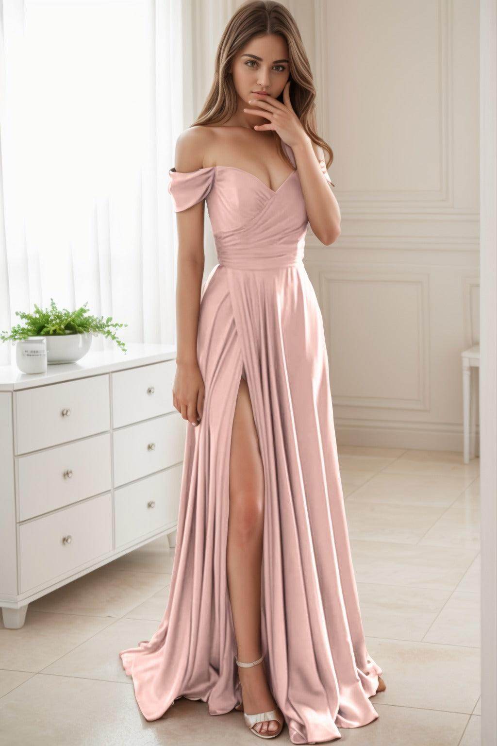 A-Line Sweep-Brush Train Silk-Like Prom Dress CS0432 - COCOMELODY