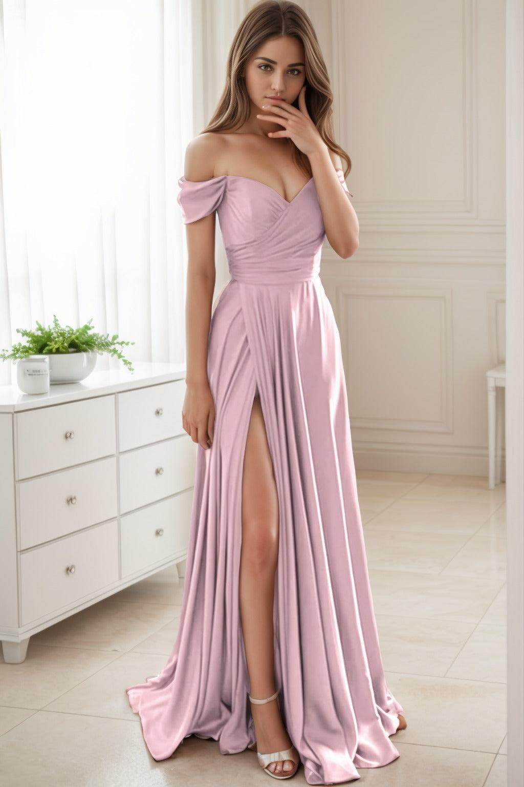 A-Line Sweep-Brush Train Silk-Like Prom Dress CS0432 - COCOMELODY