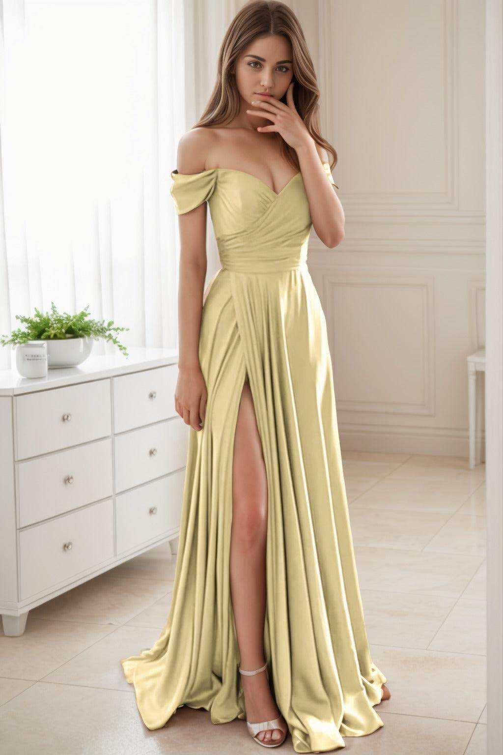 A-Line Sweep-Brush Train Silk-Like Prom Dress CS0432 - COCOMELODY