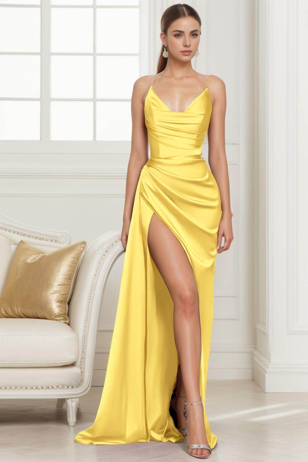Trumpet-Mermaid Sweep-Brush Train Silk-Like Prom Dress CS0433 - COCOMELODY