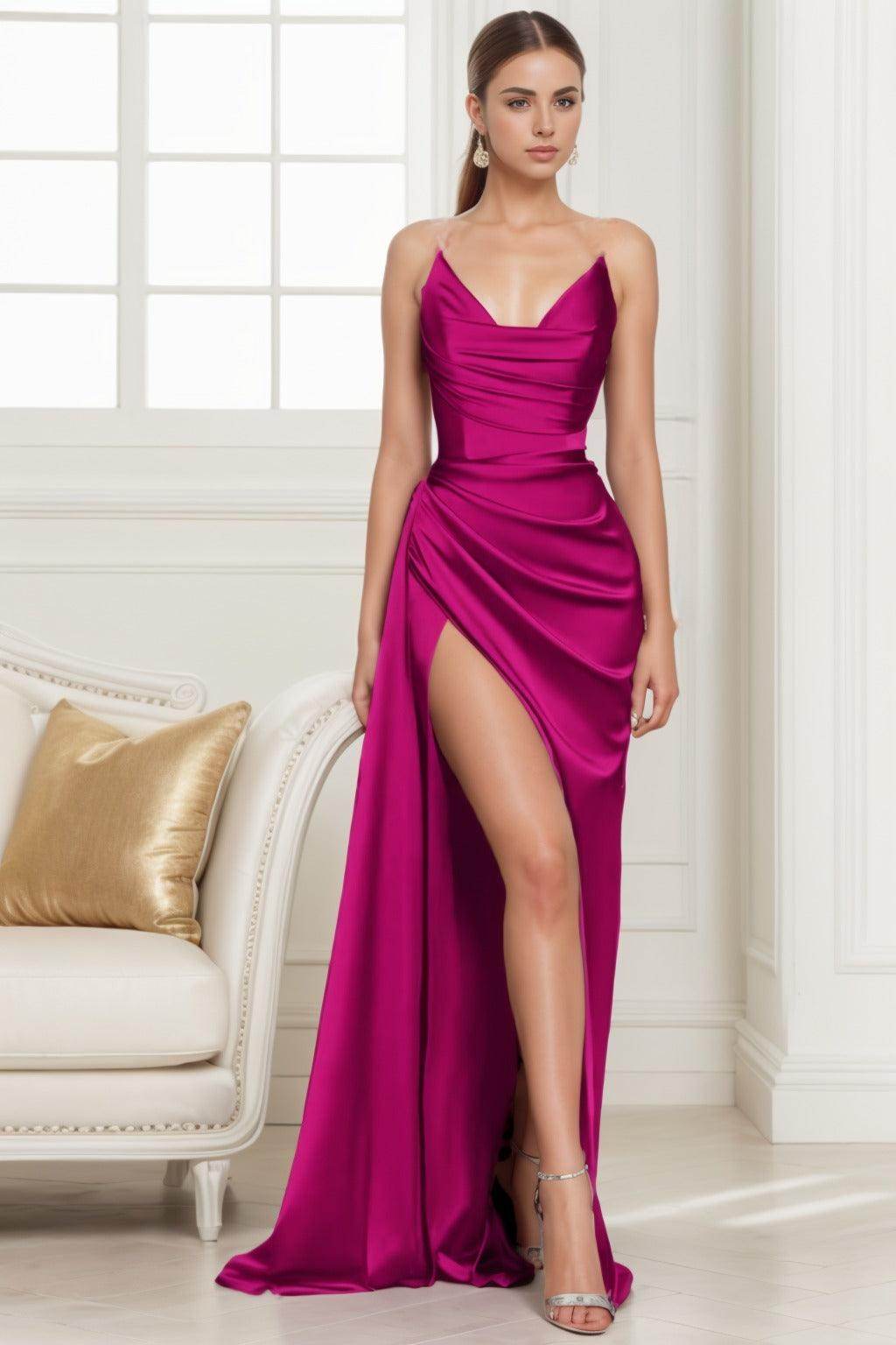 Trumpet-Mermaid Sweep-Brush Train Silk-Like Prom Dress CS0433 - COCOMELODY