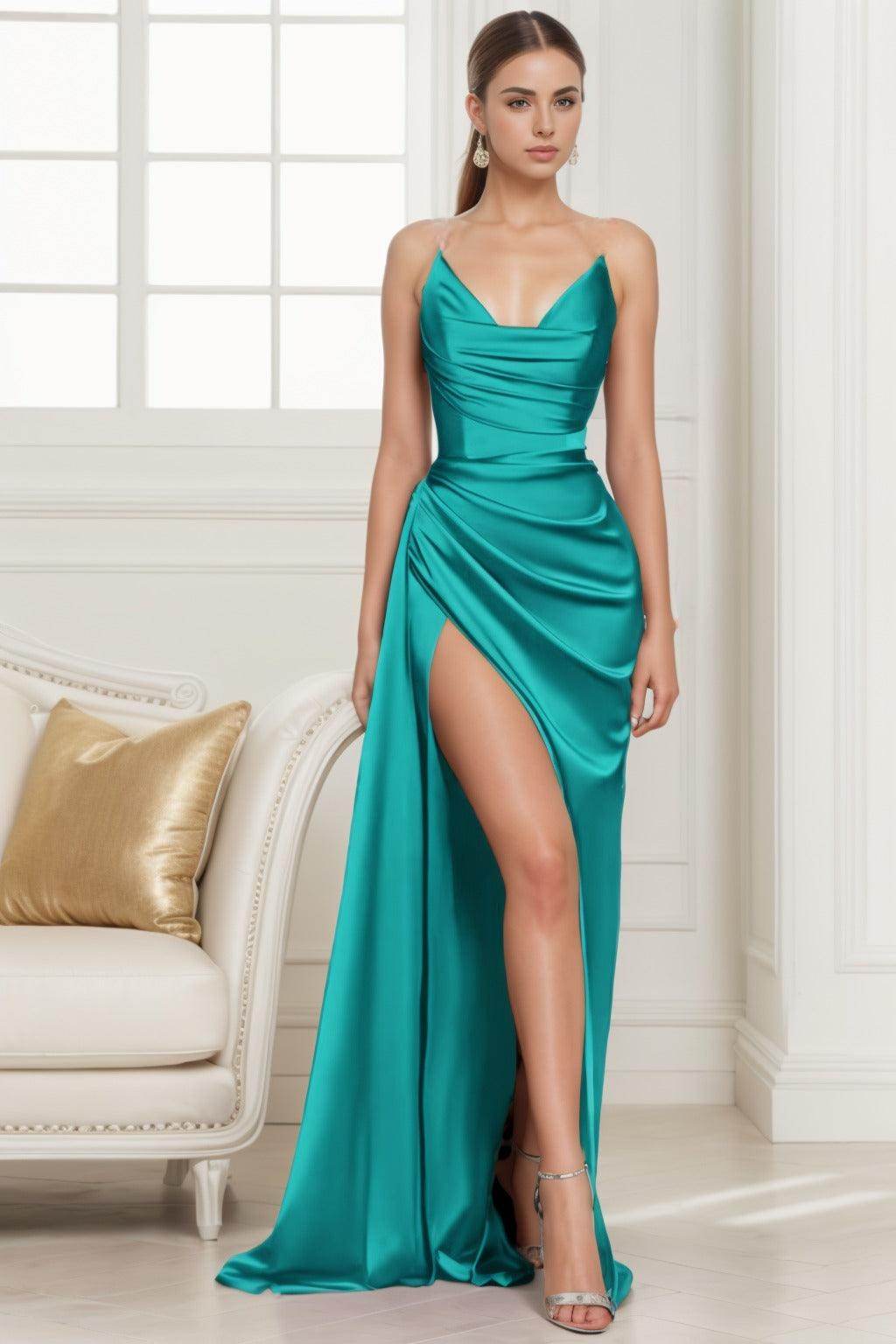 Trumpet-Mermaid Sweep-Brush Train Silk-Like Prom Dress CS0433 - COCOMELODY