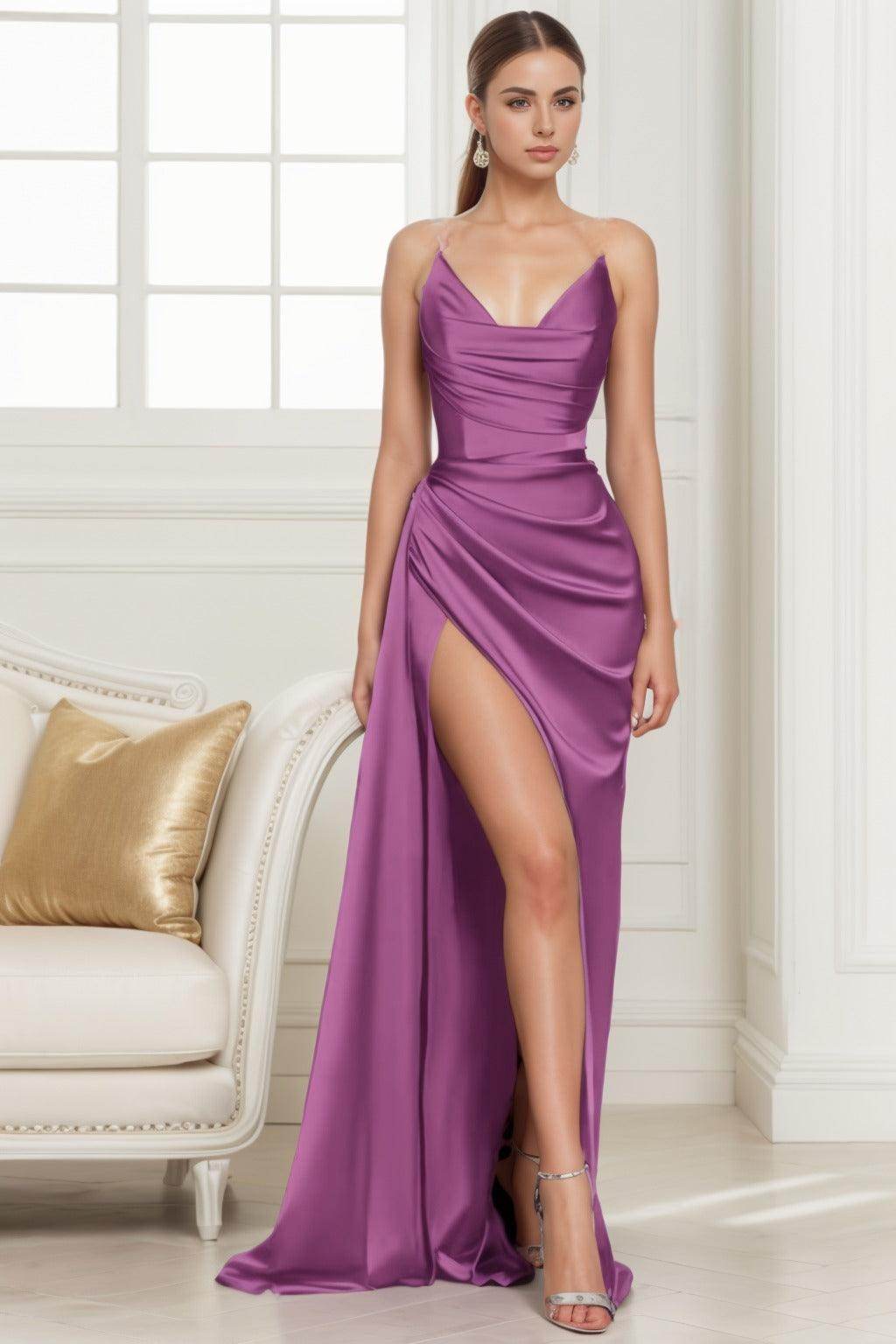 Trumpet-Mermaid Sweep-Brush Train Silk-Like Prom Dress CS0433 - COCOMELODY