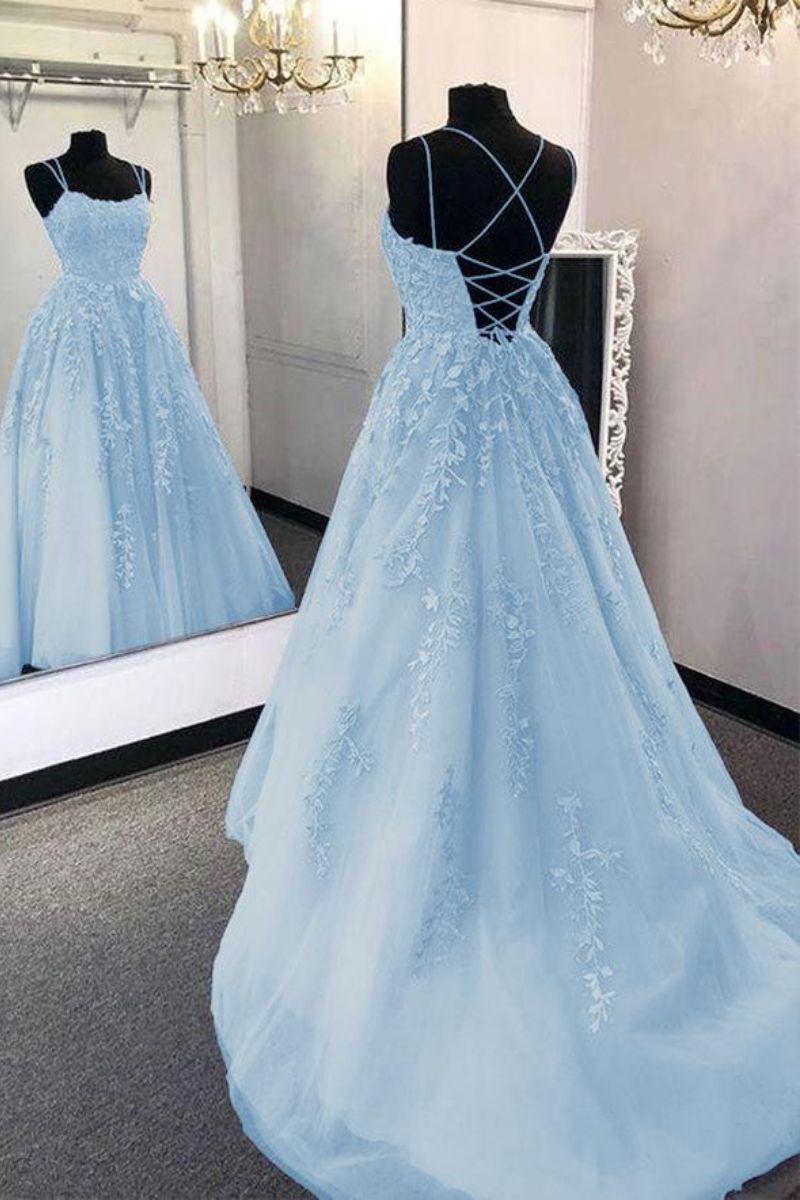 A-Line Sweep-Brush Train Tulle Prom Dress CS0403