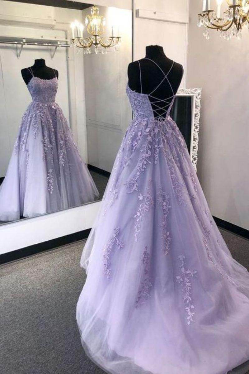 A-Line Sweep-Brush Train Tulle Prom Dress CS0403 - COCOMELODY