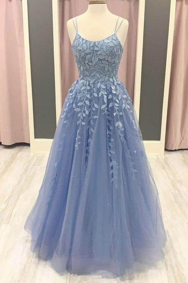 A-Line Sweep-Brush Train Tulle Prom Dress CS0403 - COCOMELODY