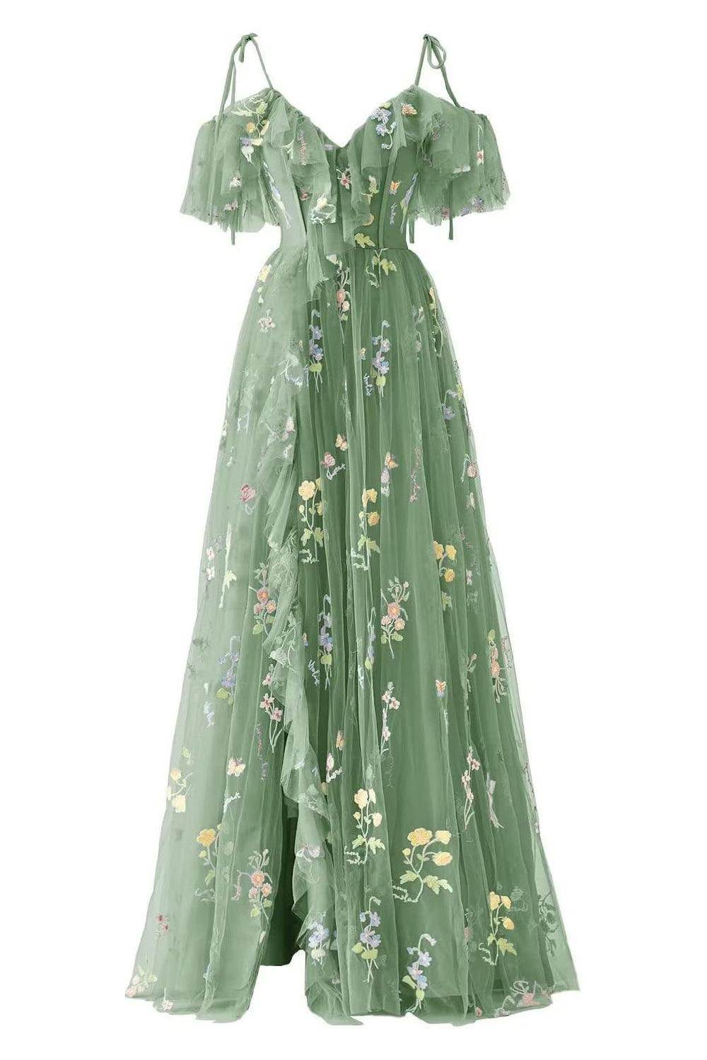 A-Line Floor Length Print Prom Dress CS0441 - COCOMELODY