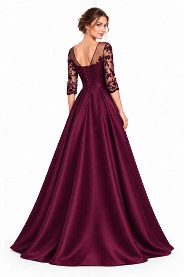 A-Line Sweep-Brush Train Satin Prom Dress CS0456 - Dark Purple - COCOMELODY