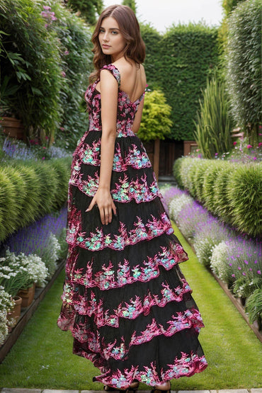 A-Line Sweep-Brush Train Print Prom Dress CS0477 - COCOMELODY