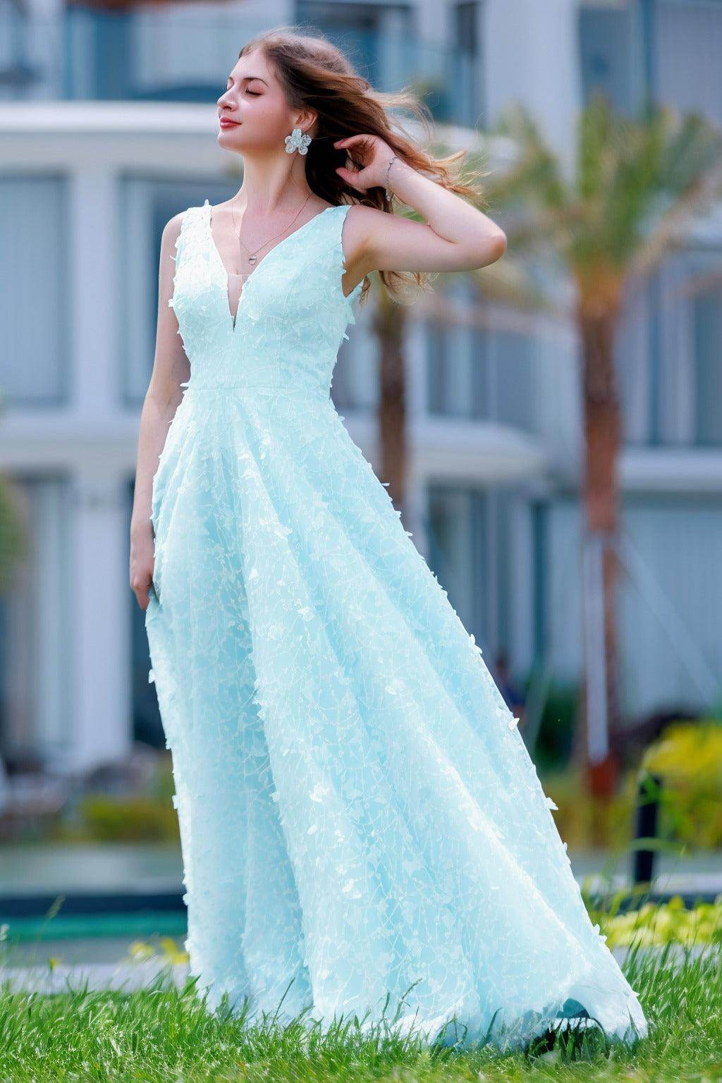 A-Line Sweep-Brush Train Sequined Lace Prom Dress CS0484 - COCOMELODY