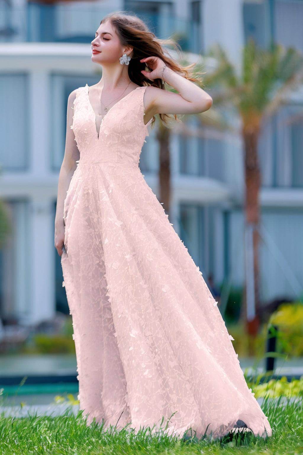 A-Line Sweep-Brush Train Sequined Lace Prom Dress CS0484 - COCOMELODY