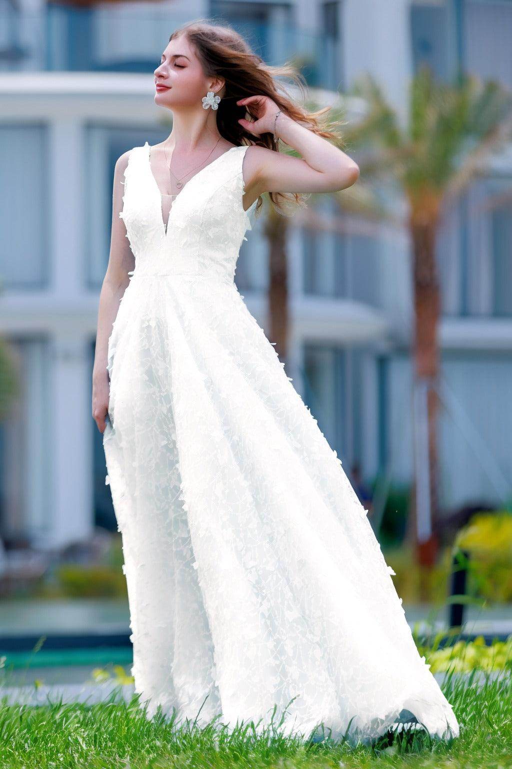 A-Line Sweep-Brush Train Sequined Lace Prom Dress CS0484 - COCOMELODY