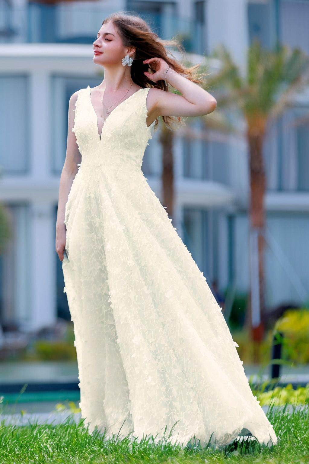A-Line Sweep-Brush Train Sequined Lace Prom Dress CS0484 - COCOMELODY