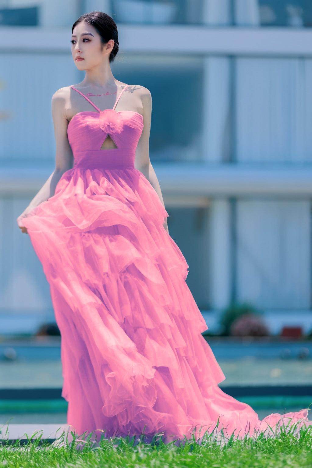 Princess Sweep-Brush Train Tulle Prom Dress CS0493 - COCOMELODY