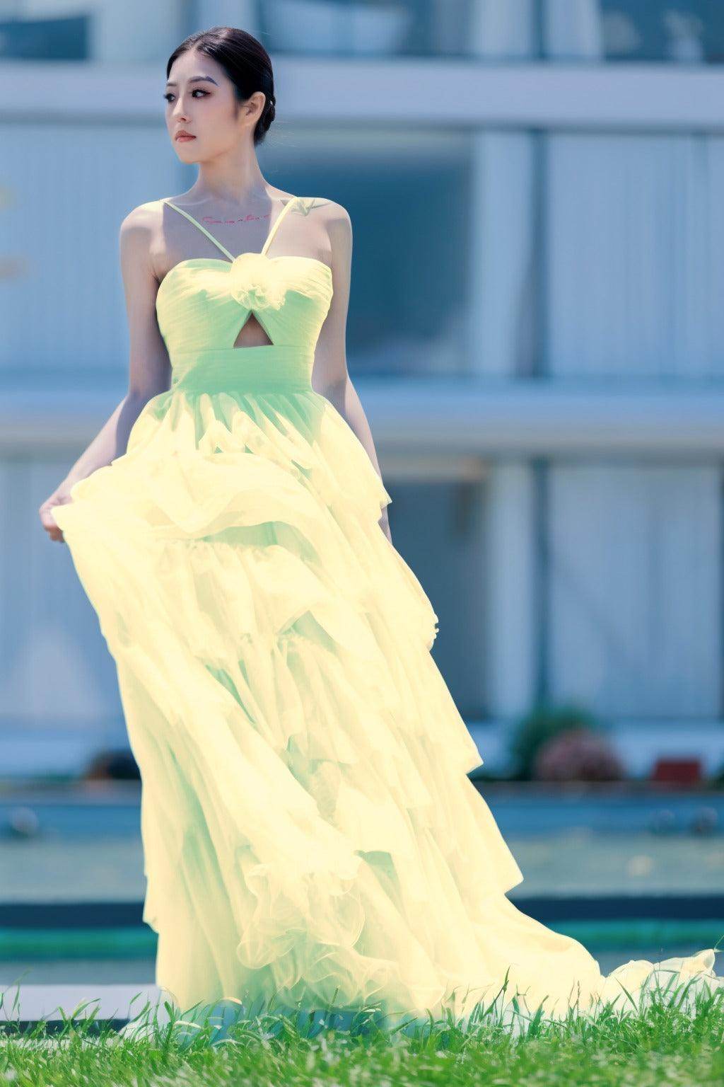 Princess Sweep-Brush Train Tulle Prom Dress CS0493 - COCOMELODY