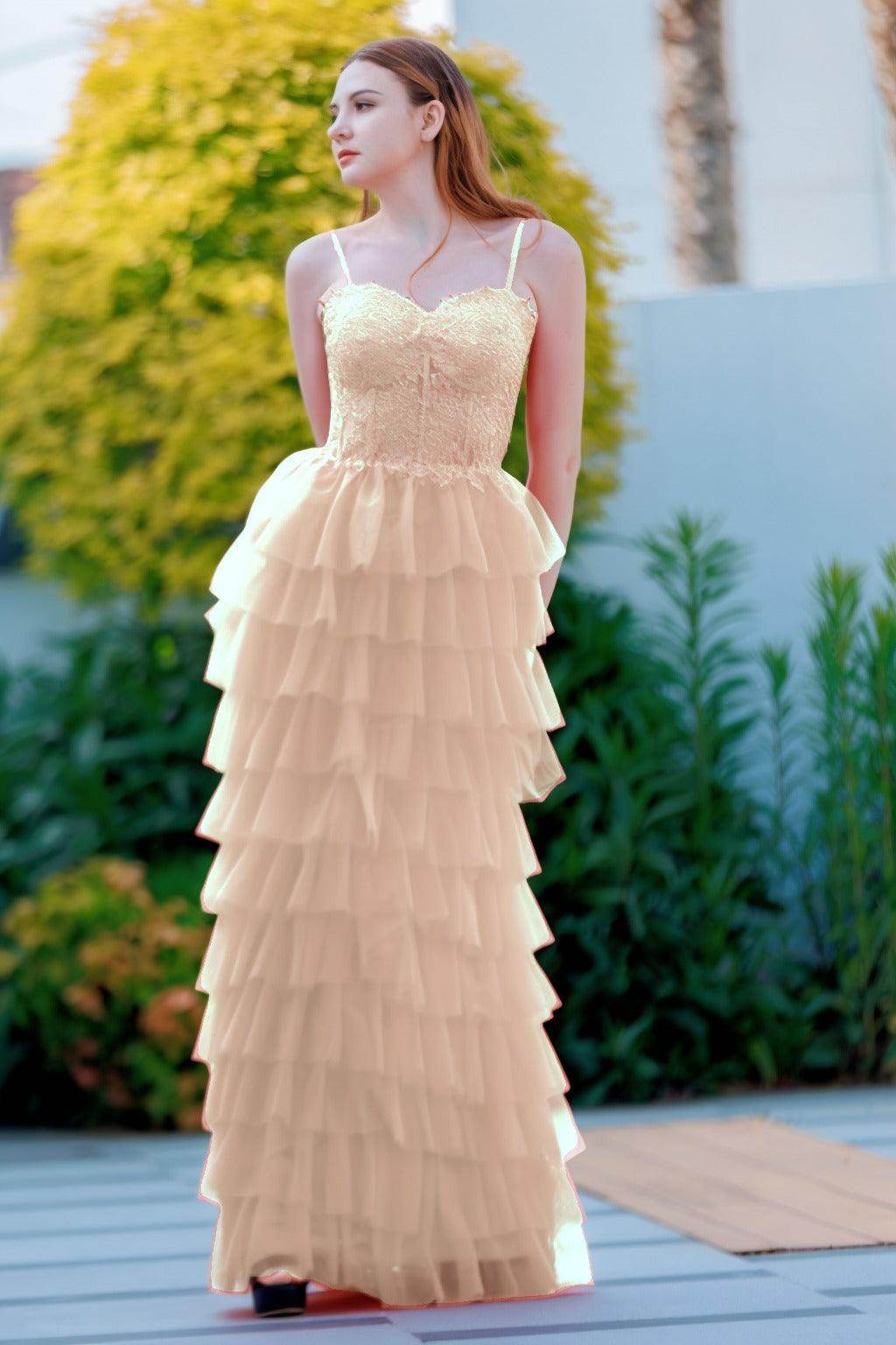 Sheath-Column Floor Length Tulle Prom Dress CS0496 - COCOMELODY