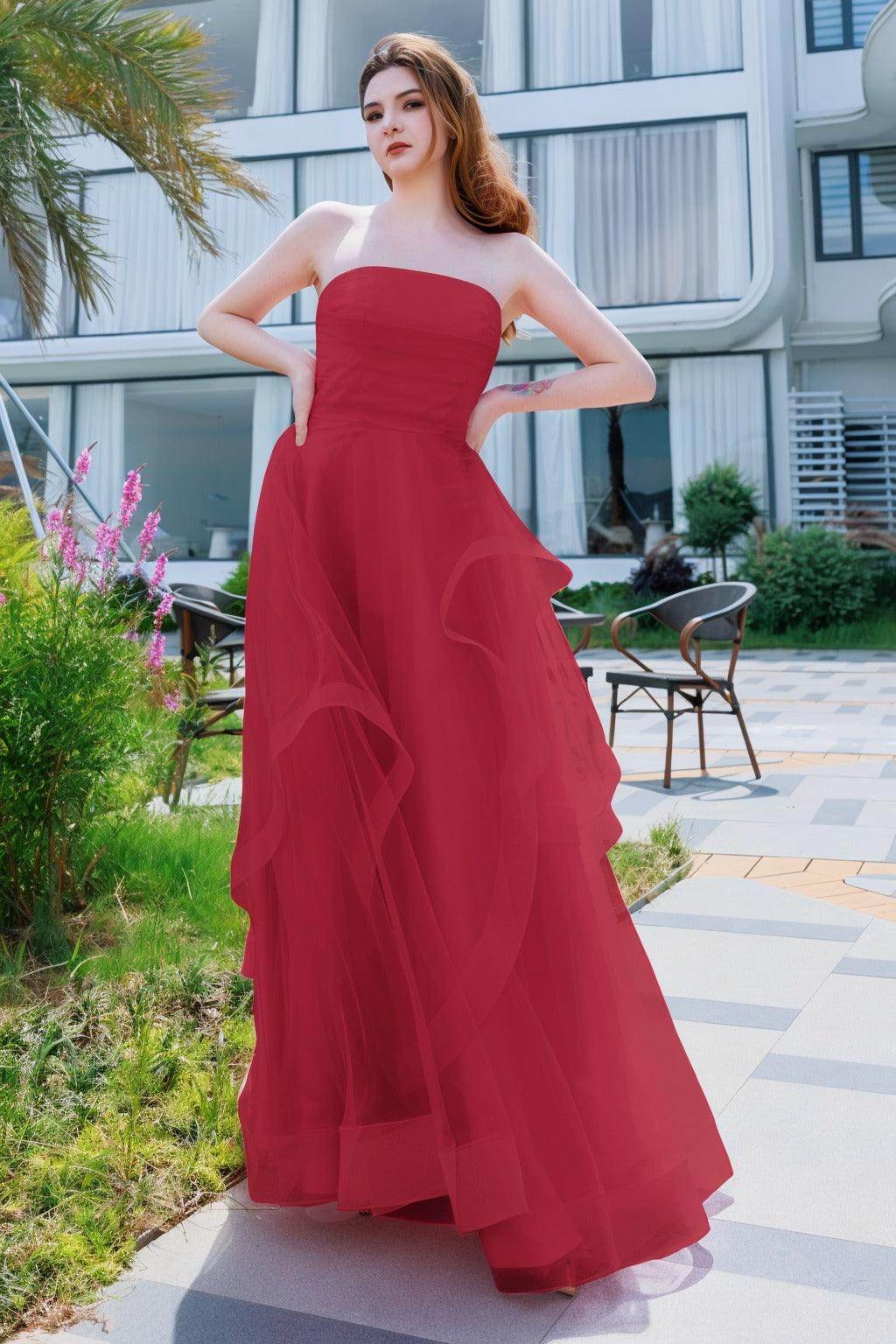 A-Line Floor Length Tulle Prom Dress CS0497 - COCOMELODY