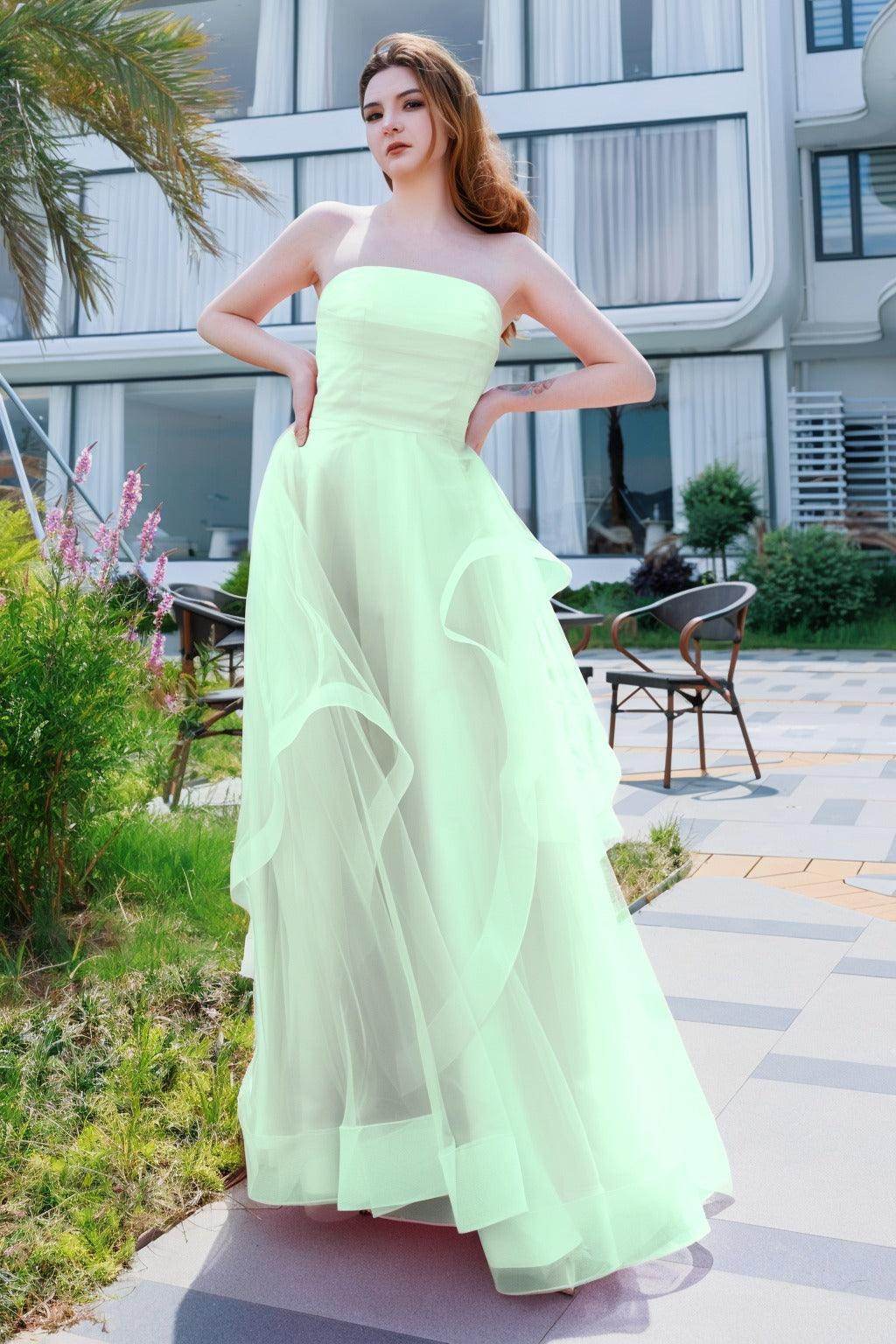 A-Line Floor Length Tulle Prom Dress CS0497 - COCOMELODY