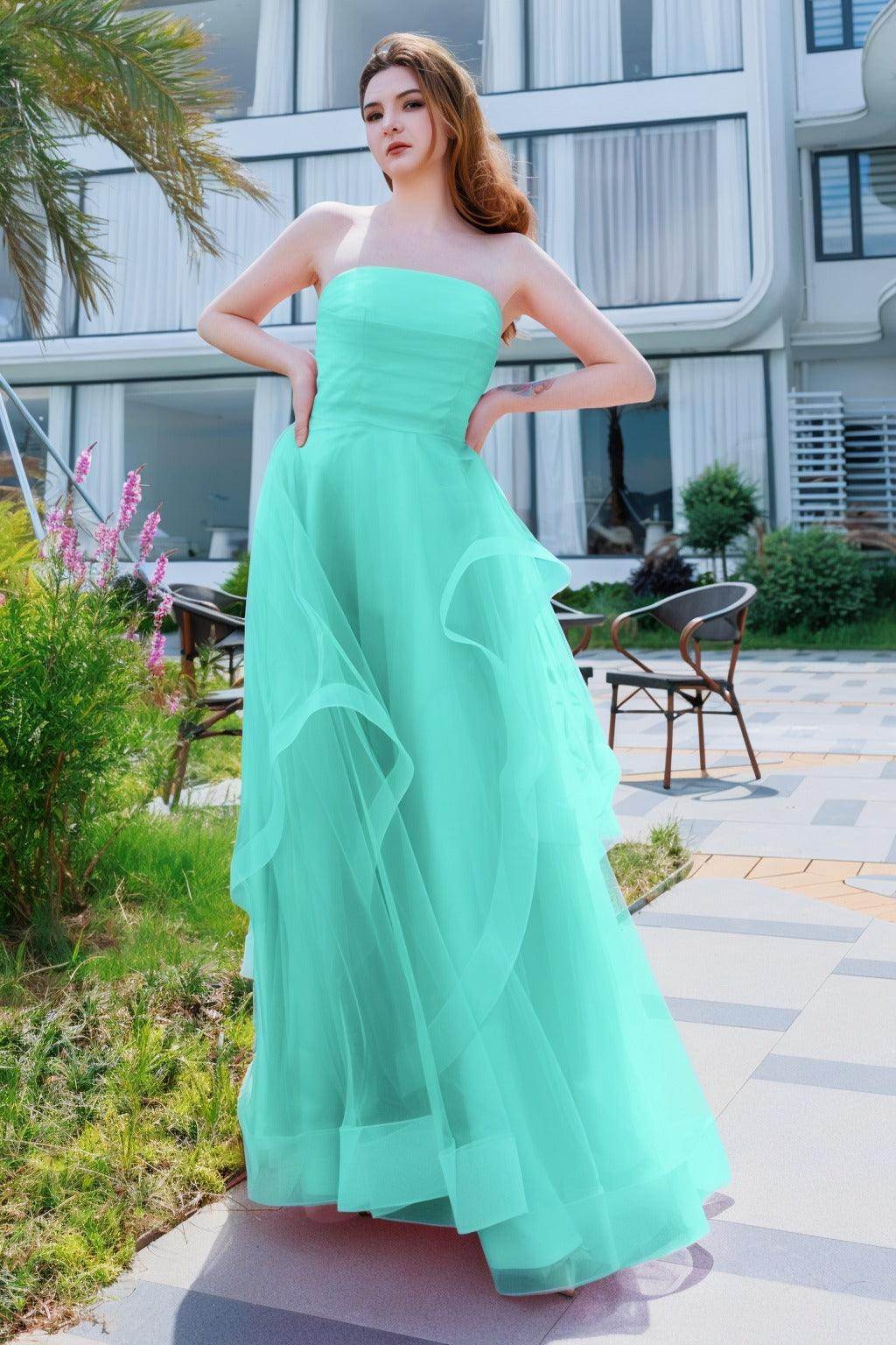 A-Line Floor Length Tulle Prom Dress CS0497 - COCOMELODY
