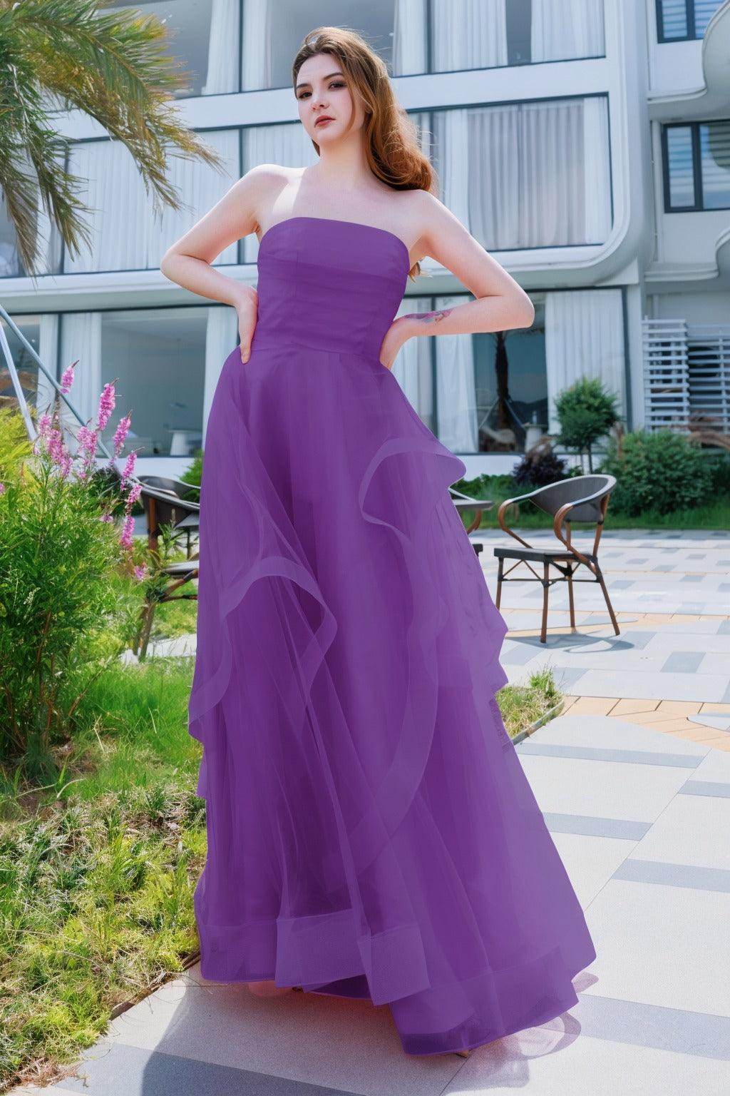 A-Line Floor Length Tulle Prom Dress CS0497 - COCOMELODY