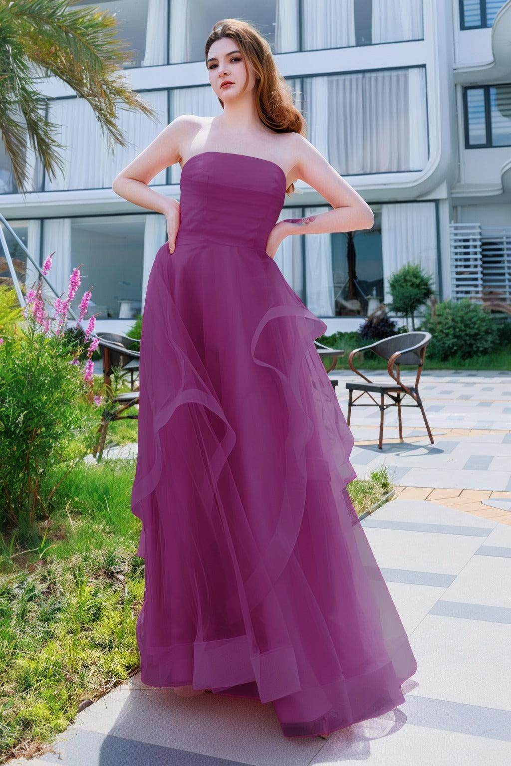 A-Line Floor Length Tulle Prom Dress CS0497 - COCOMELODY