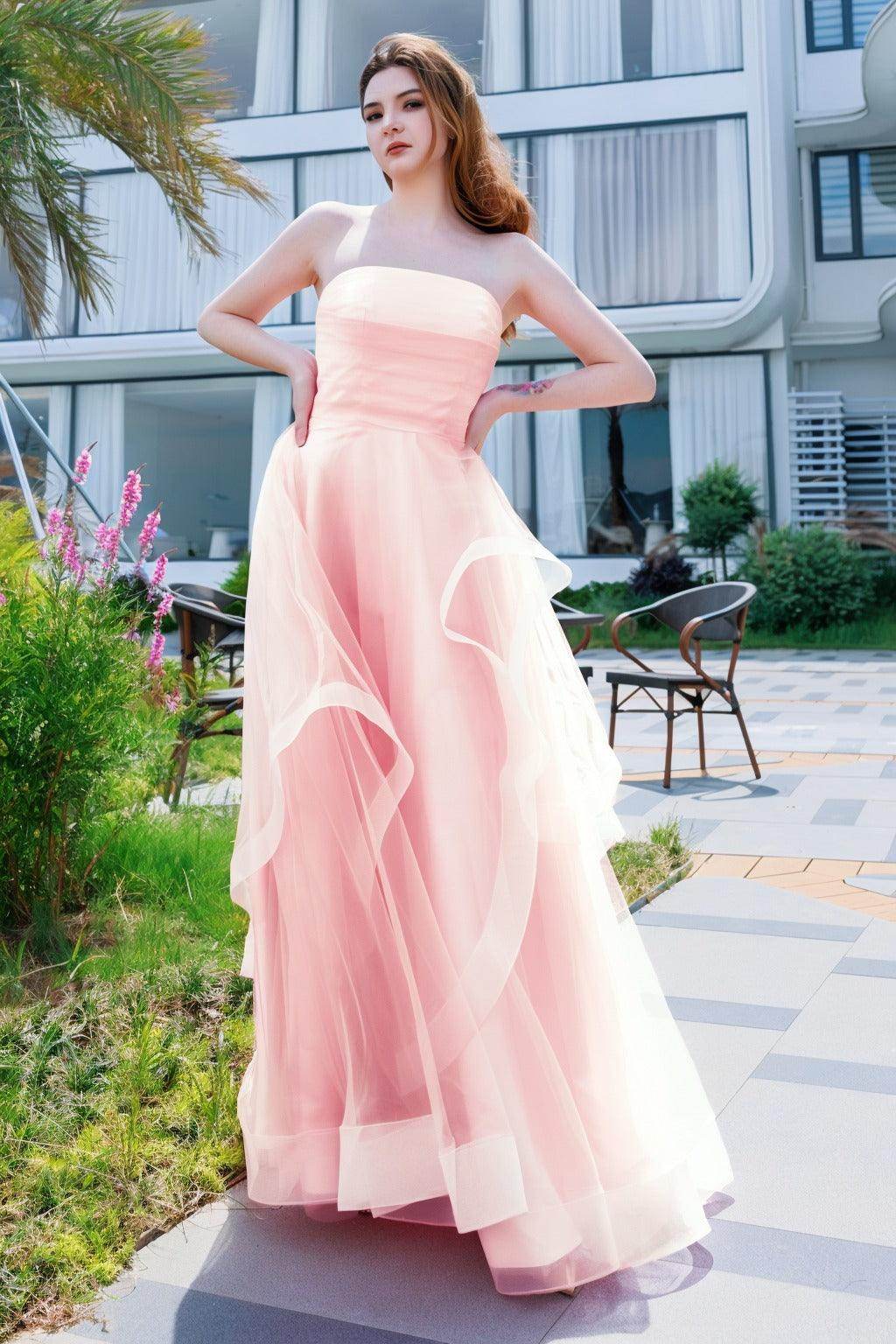 A-Line Floor Length Tulle Prom Dress CS0497 - COCOMELODY