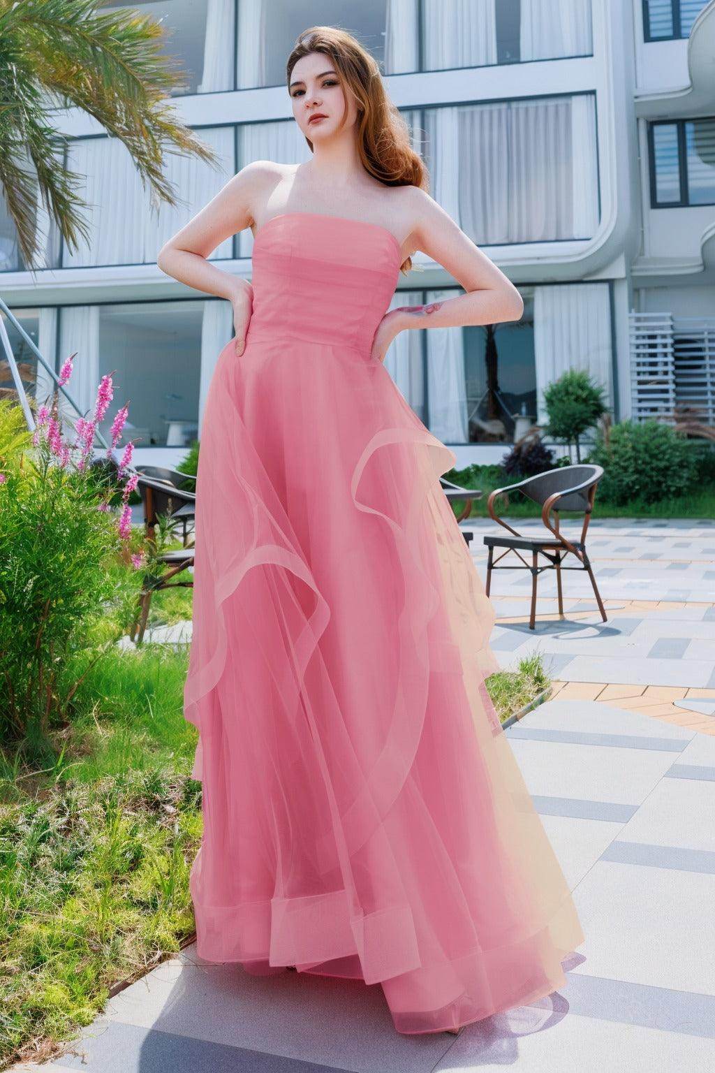 A-Line Floor Length Tulle Prom Dress CS0497 - COCOMELODY